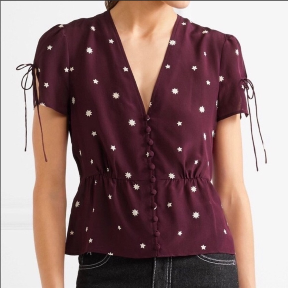 NWT Madewell Silk Bell Top W/Star Design - Picture 2 of 6